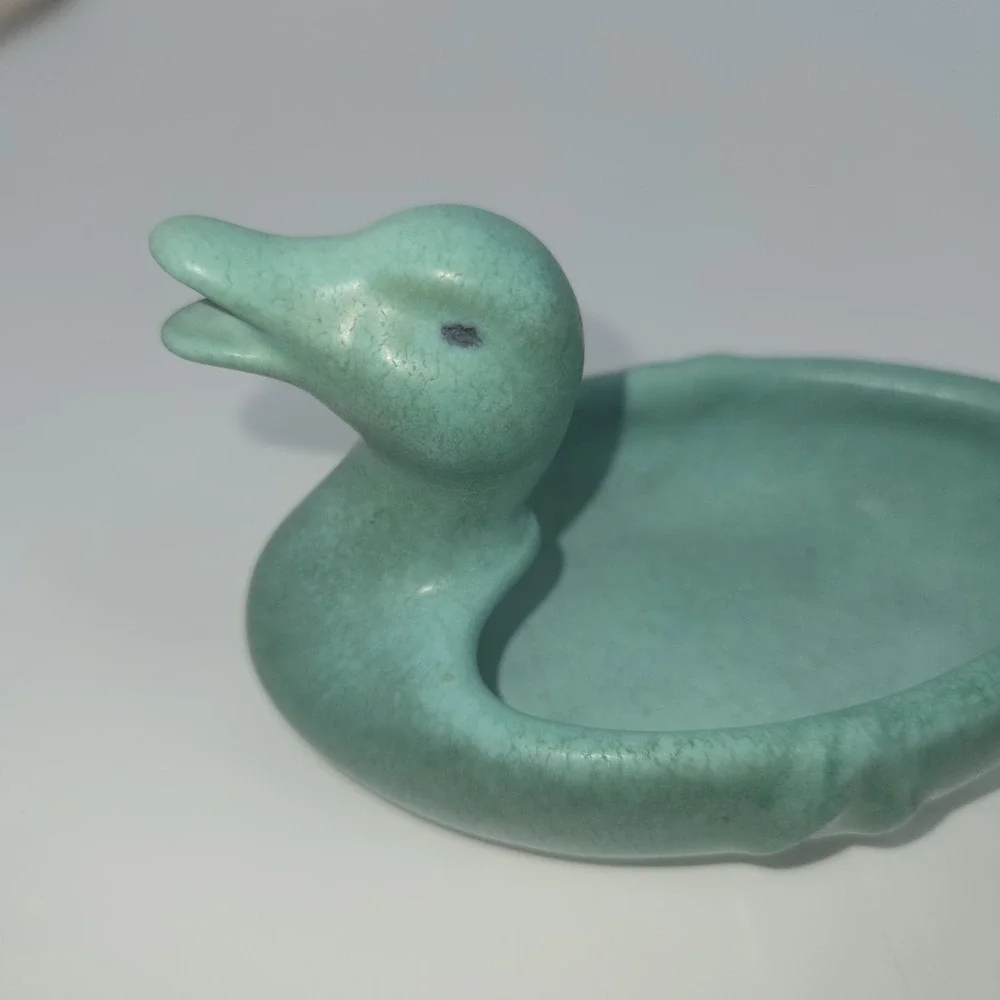 Weller Pottery Duck Pin Tray Turquoise Green Art Pottery 1930s Signed Vintage